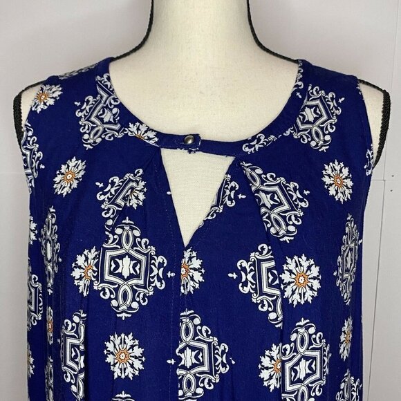 Umgee Small Sleeveless Lace Back Ruffle Tunic Swing Dress Blue Keyhole Neckline - Picture 2 of 10